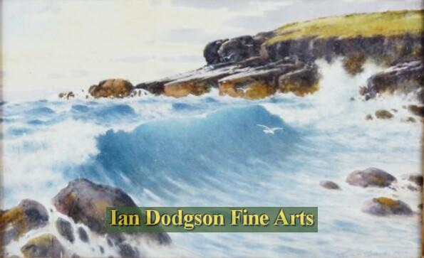 Warren Williams - Rock cliff with crashing waves. Moelfre Watercolour (c1920)