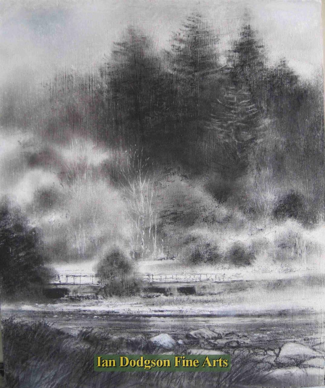 Jeremy Yates - Bridge, Capel Curig Charcoal on board (undated)
