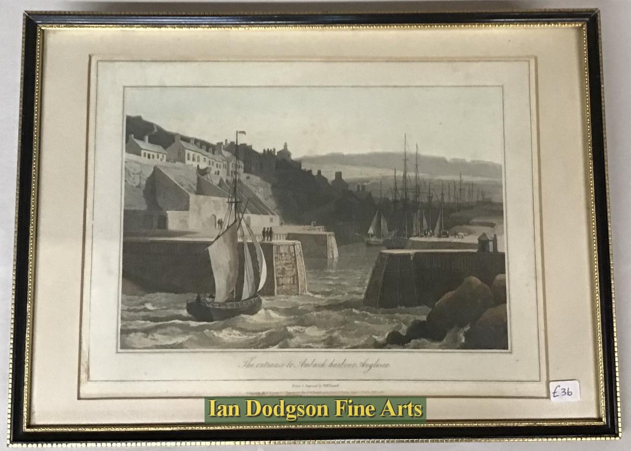 William Daniell - Amlwch harbour, Anglesea Aquatint (c1815)