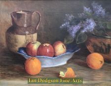 Apples, Buddleia and ceramics by J Taylor